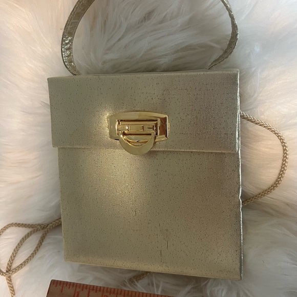 Y&S Gold Metallic Square Box Evening Bag - Picture 3 of 7
